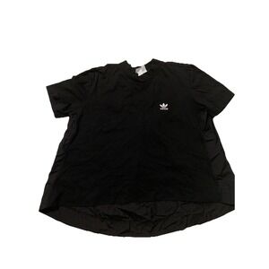 Adidas Women's Roomy Crew Neck Mixed Media Short Sleeve Black Tee Shirt Top M